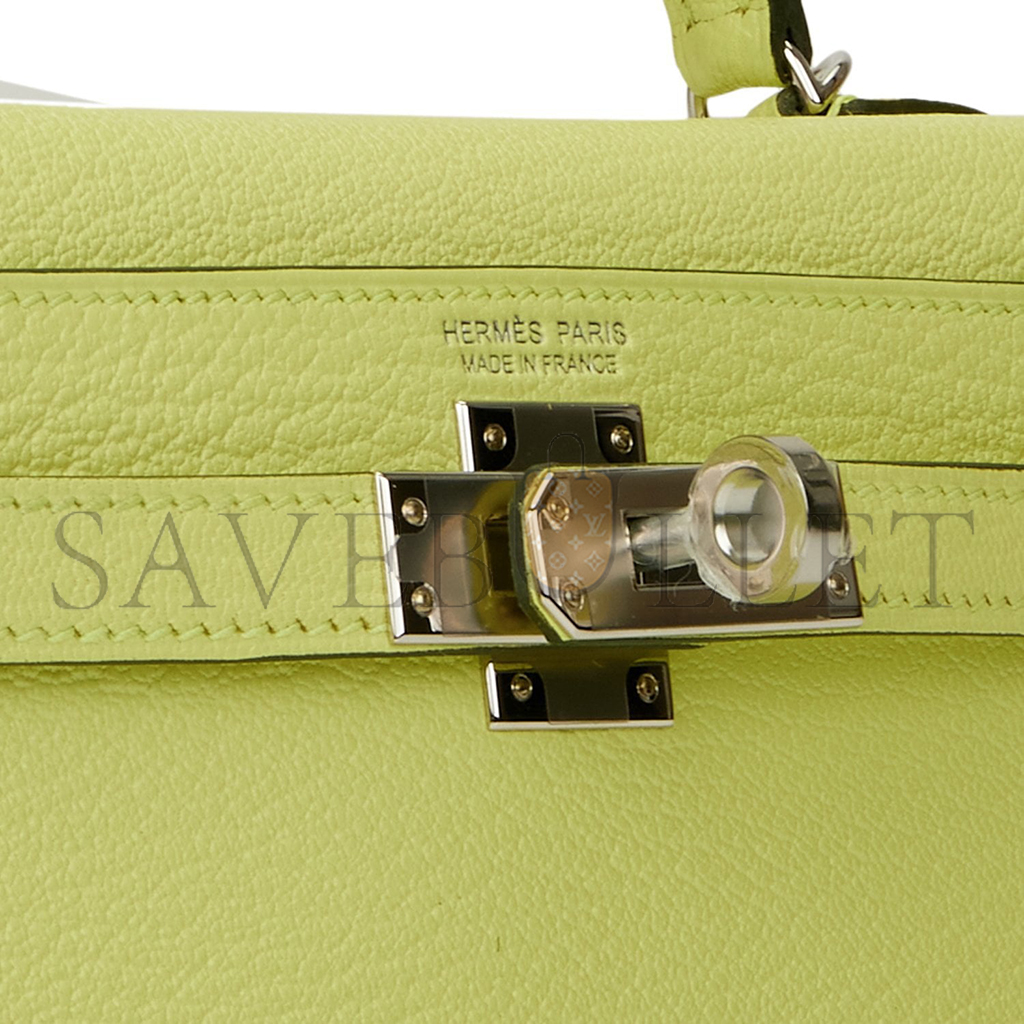H**mes mini kelly ii sellier jaune bourgeon chevre palladium hardware (19*12*5.5cm)